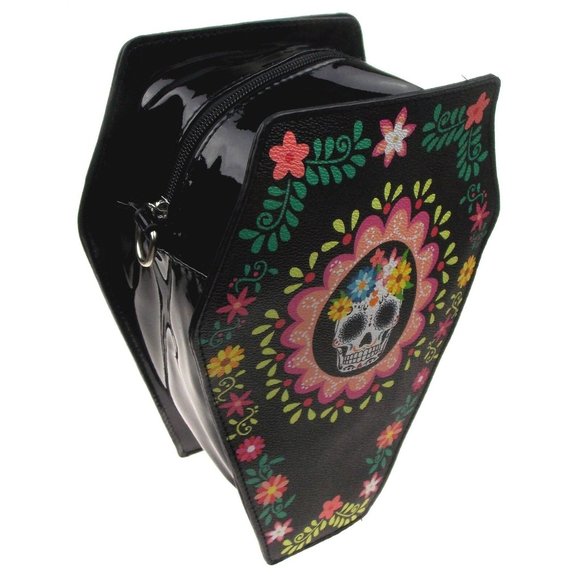 Sugar Skull Coffin Convertible Backpack Black Halloween Purse Bag Day Dead Gift main image 4